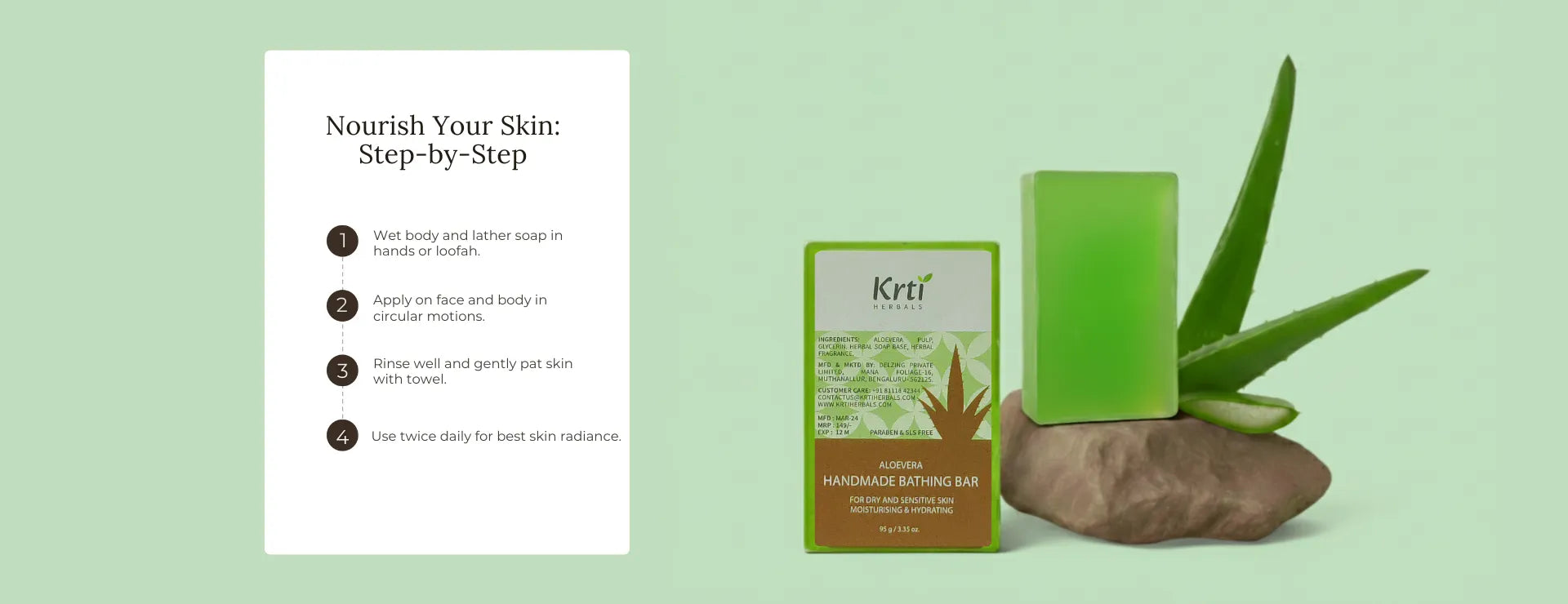 Step-by-step guide on using Krti Herbals Aloe Vera Handmade Bathing Bar for the best results