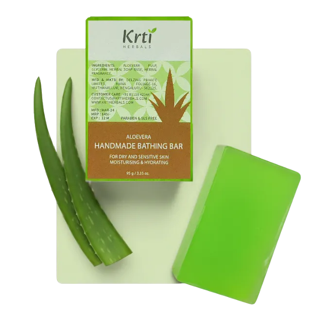 Benefits of Krti Herbals Aloe Vera Handmade Bathing Bar for Skin Soothing, Skin Hydration and Healing