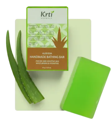 Benefits of Krti Herbals Aloe Vera Handmade Bathing Bar for Skin Soothing, Skin Hydration and Healing