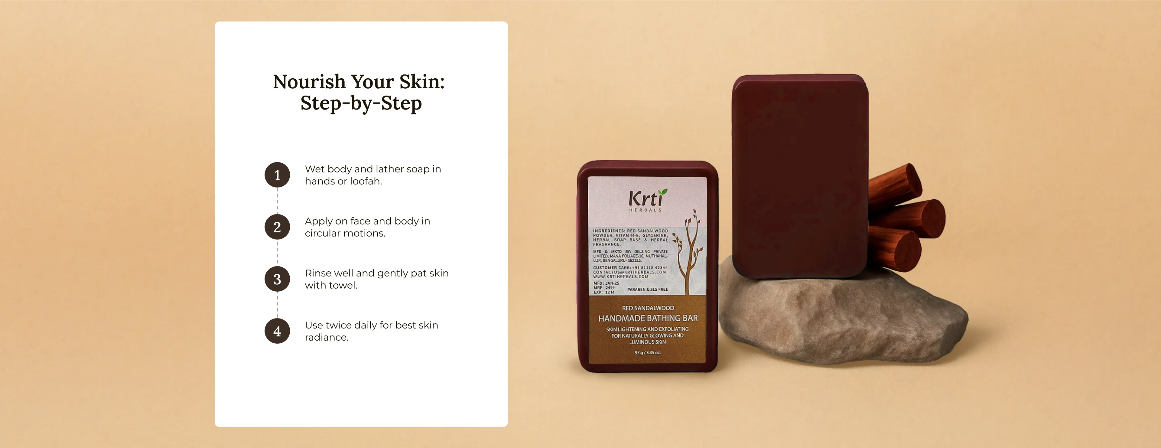 Step-by-step guide on using Krti Herbals Red Sandalwood Handmade Bathing Bar for the best results