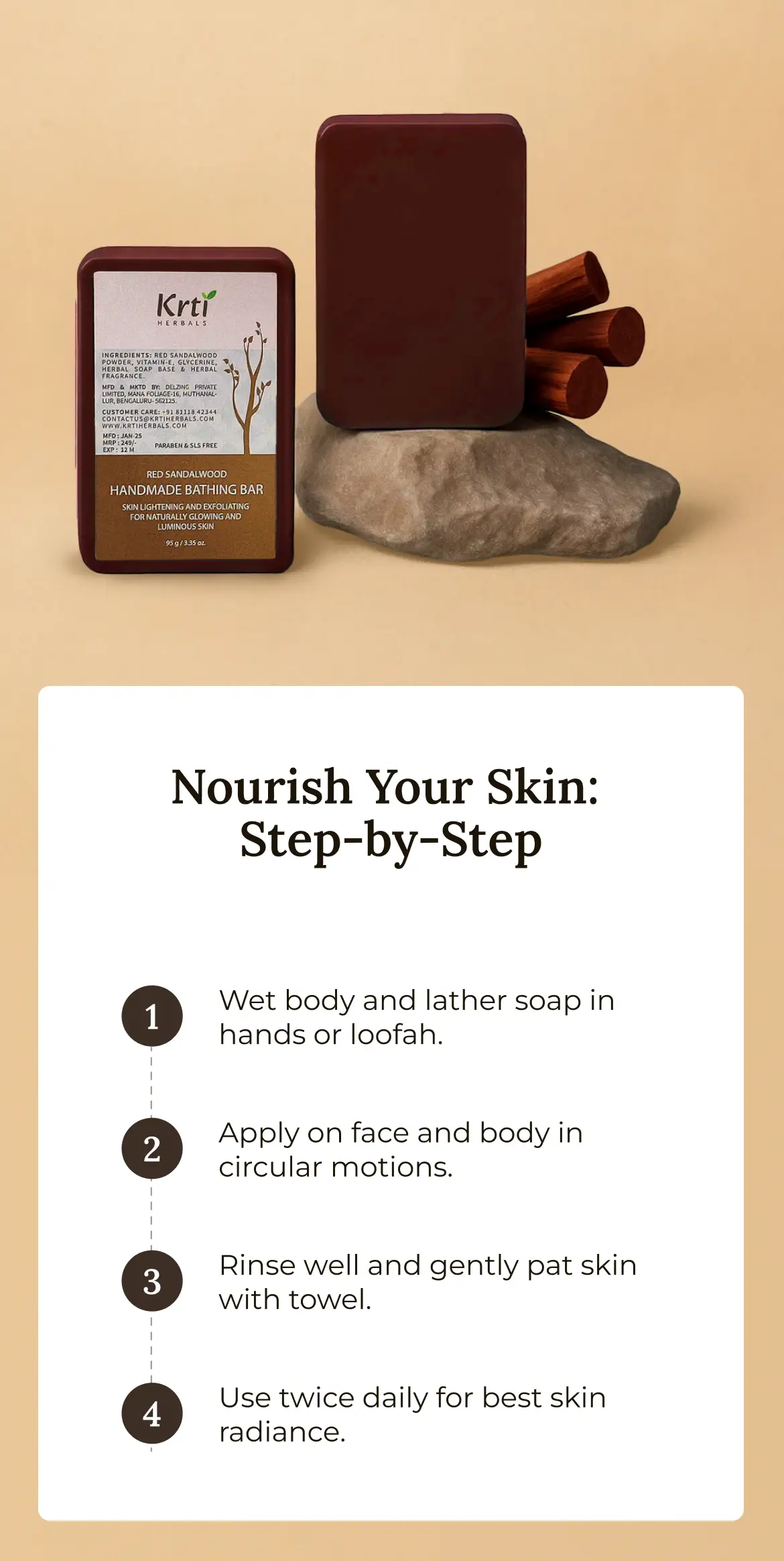 Step-by-step guide on using Krti Herbals Red Sandalwood Handmade Bathing Bar for the best results