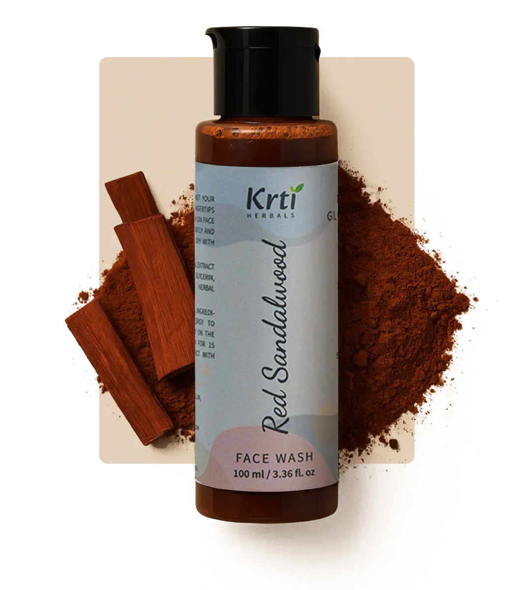 Benefits of Krti Herbals Red Sandalwood Face Wash, including evens complexion, reduces breakouts, soothes sensitive skin, and fights inflammation