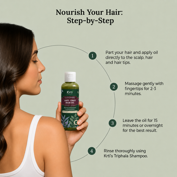 Custom Ayurvedic Anti-Grey Hair Oil for Natural Colour Restoration