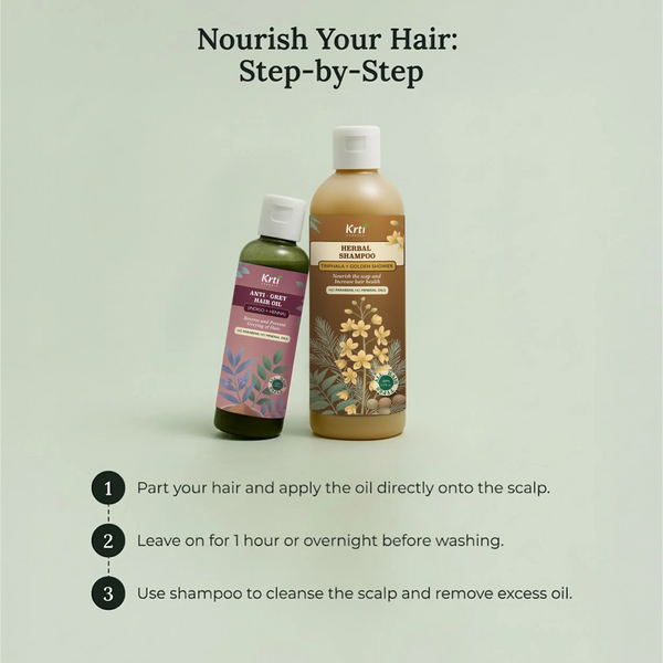 90-Day Transformation Pack  Ayurvedic Anti-Grey Hair Oil + Herbal Shampoo + Hair Mask