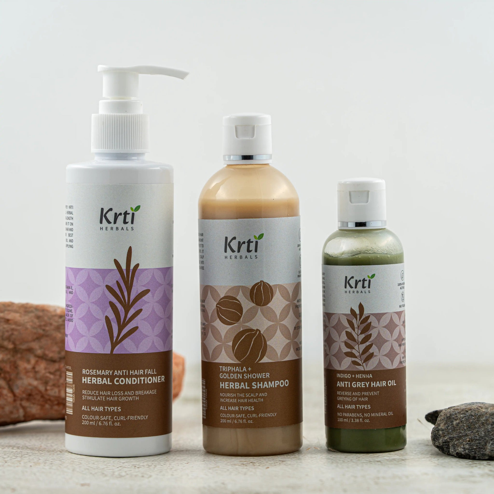 Krti Herbals Combo of 3 Pack | Herbal Shampoo & Herbal Conditioner | Anti Grey Hair Oil
