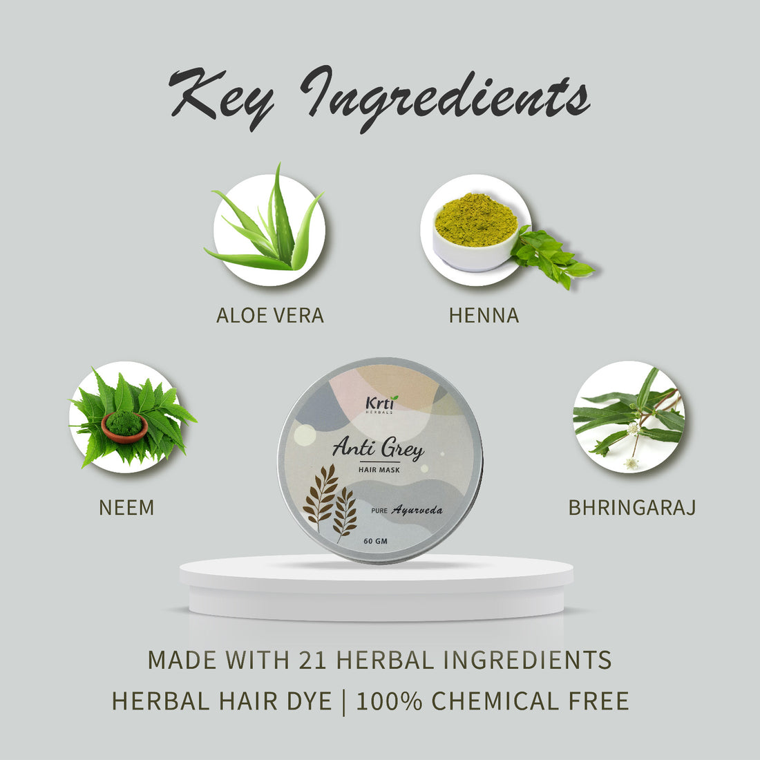 Anti Grey Hair Mask Organic (100% Herbal) - Helps Reverse Premature Greying & Get White to Black Hair (Both Men & Women) 60 GMS
