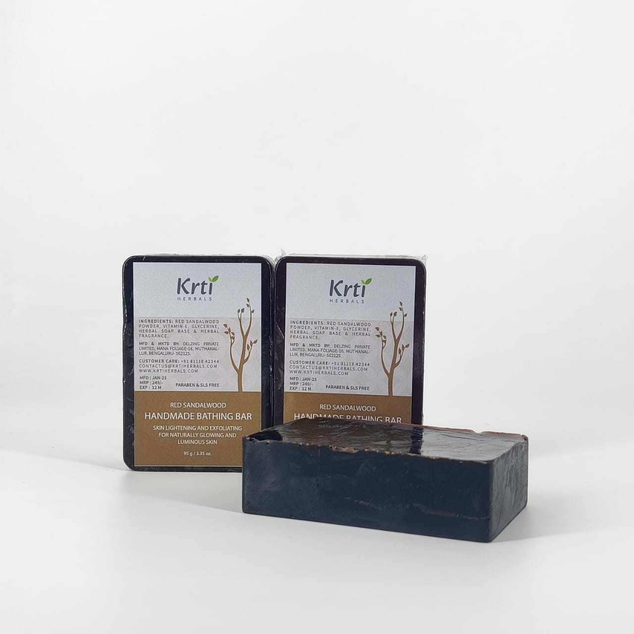 Red Sandalwood Handmade Bathing Bar | Glowing & Radiant Skin | 100% Natural & Chemical Free | All Skin Types | Pack Of 3 - 95g each