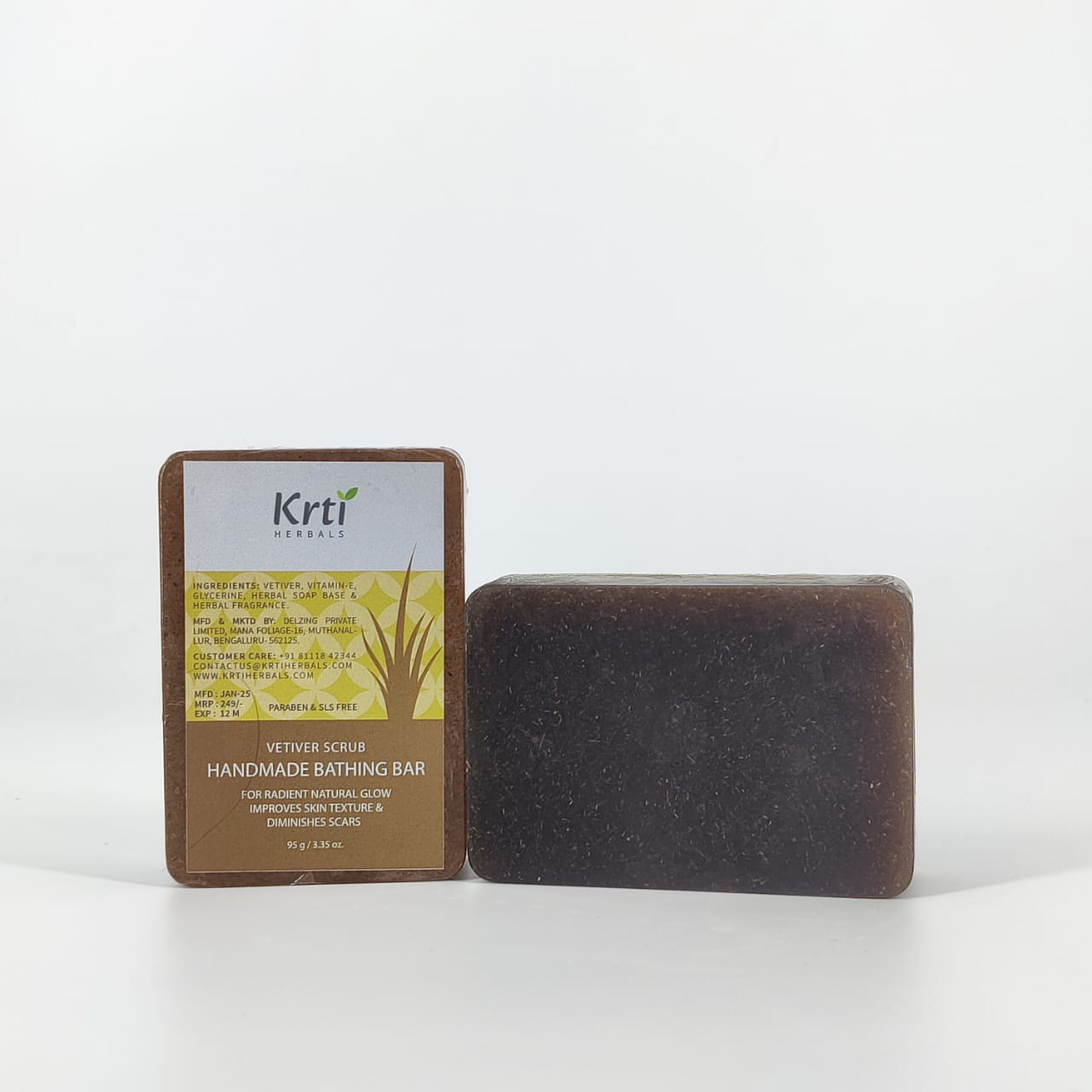 Vetiver Scrub Handmade Bathing Bar | Natural Glow | 100% Natural & Chemical Free | All Skin Types | Pack Of 1 - 95g