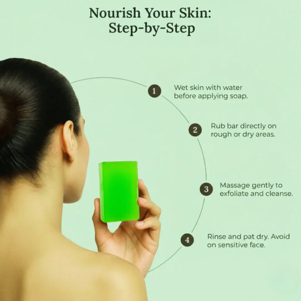 Instructions on how to use Krti Herbals Aloe Vera Handmade Bathing Bar for best results