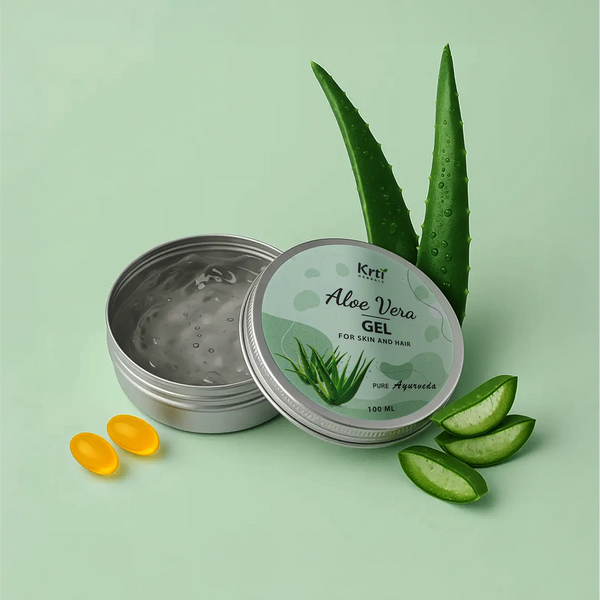 Front view of Krti Herbals Aloe Vera Gel showing packaging and label clearly