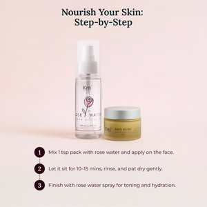 Mix face pack with rose water, apply, rinse after 15 minutes, and follow with rose water spray