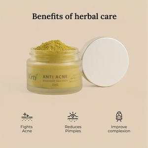 Benefits of Krti Herbals Anti Acne Ayurvedic Face Pack for reducing pimples, soothing redness, and improving skin clarity