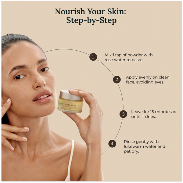 Instructions on how to apply Krti Herbals Anti Acne Ayurvedic Face Pack for the best results