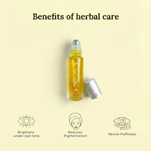 Benefits of Krti Herbals Under Eye Correcting Roll-On for brightens under-eye tone and revive Puffiness 