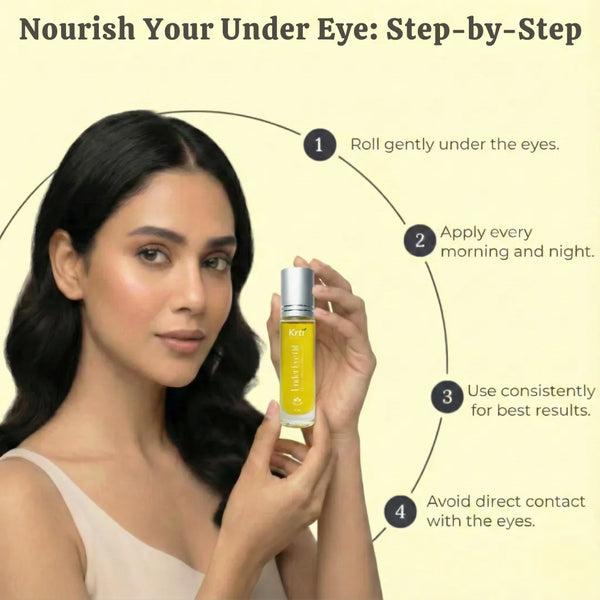 Instructions on how to use Krti Herbals Under Eye Correcting Roll-On  for best results