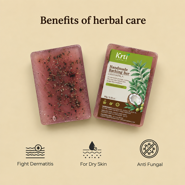 Benefits of Krti Herbals Danthapala Handmade Bathing Bar for Natural skin care and hydration