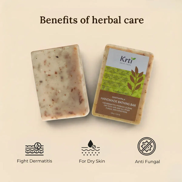 Benefits of Krti Herbals Danthapala Handmade Bathing Bar for Natural skin care and hydration