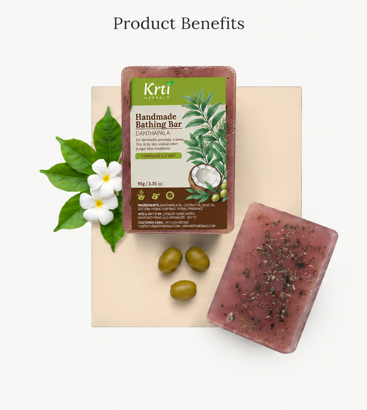 Benefits of Krti Herbals Danthapala Handmade Bathing Bar for Natural skin care and hydration