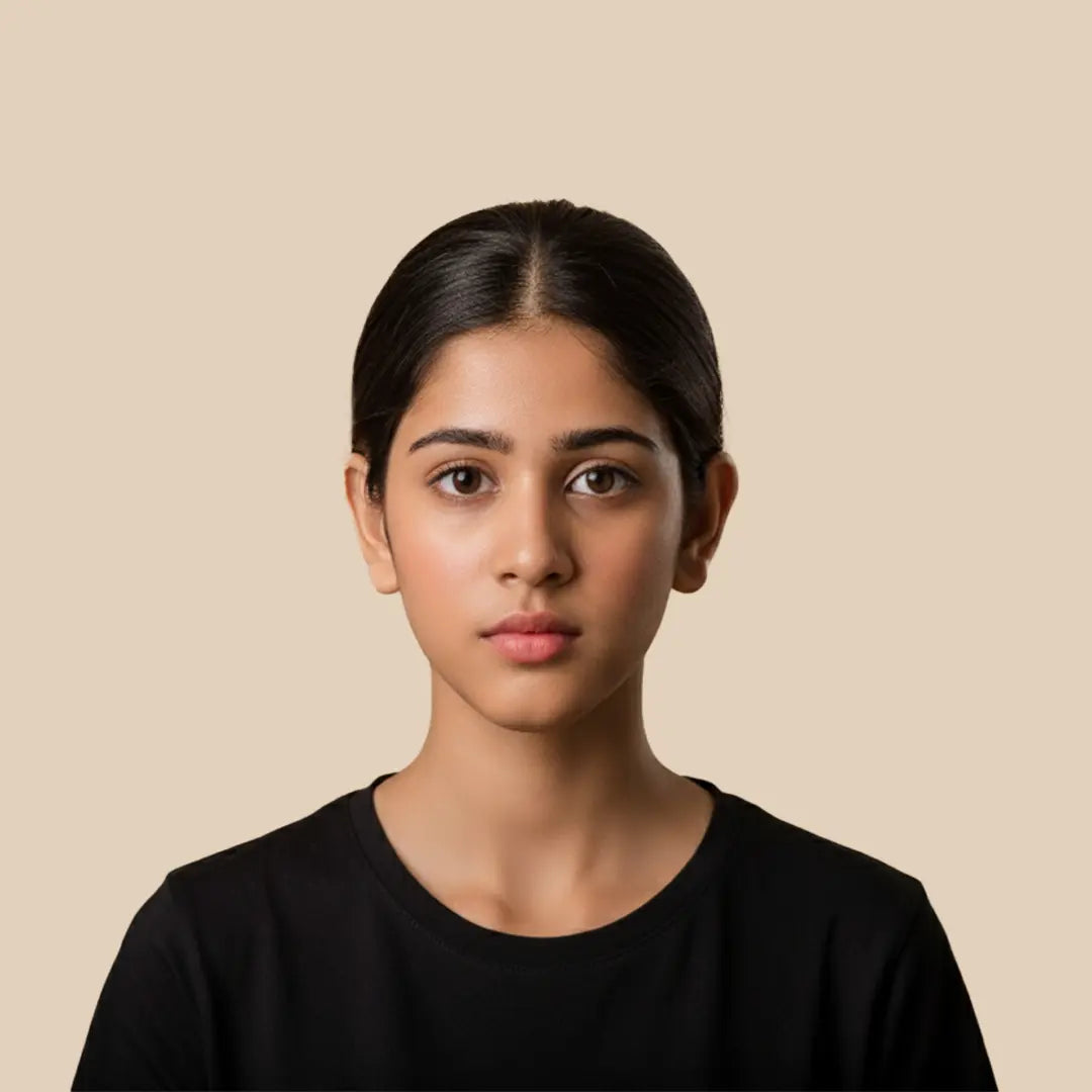 After using Krti Herbals eyebrow growth oil roll showing acne-prone skin with blemishes