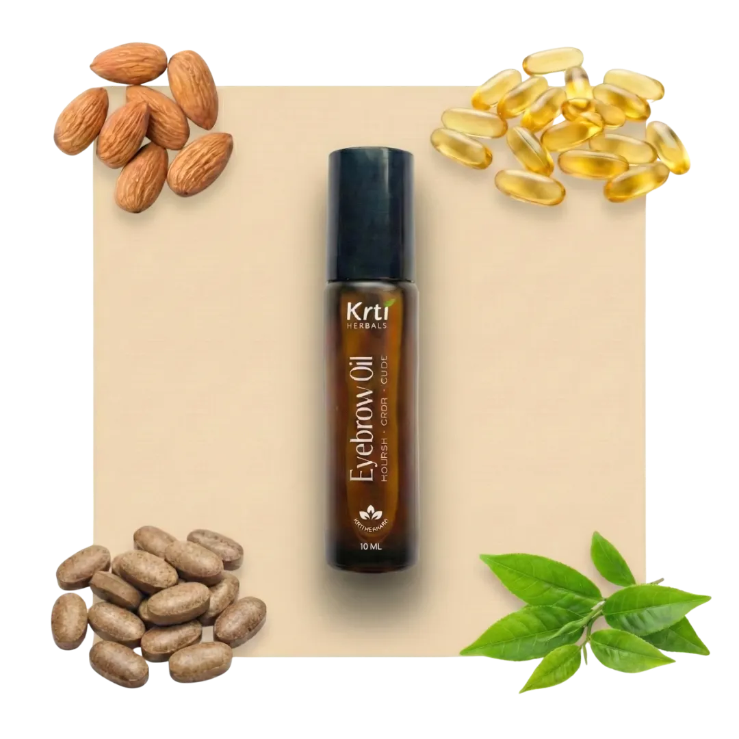 Benefits of Krti  Eyebrow Growth Oil Roll-On for Thicker, Darker Brows.
