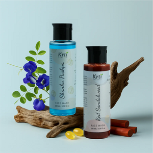 Red Sandalwood and Shanku Pushpa Face Wash tubes with herbs – brightening and anti-aging daily care duo