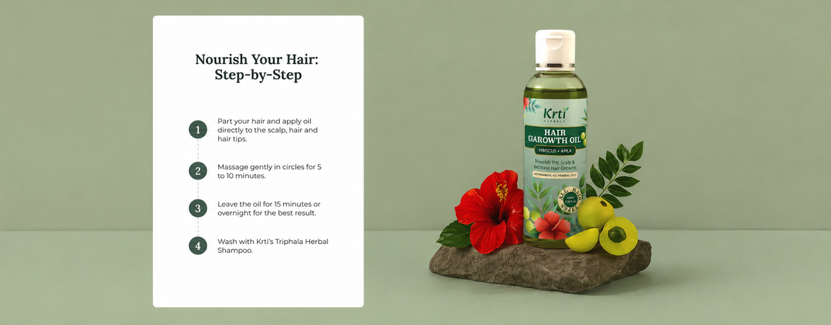 Instructions on how to apply Krti Herbals Hair Growth Oil for best results