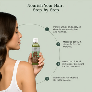 Instructions on how to apply Krti Herbals Hair Growth Oil for best results