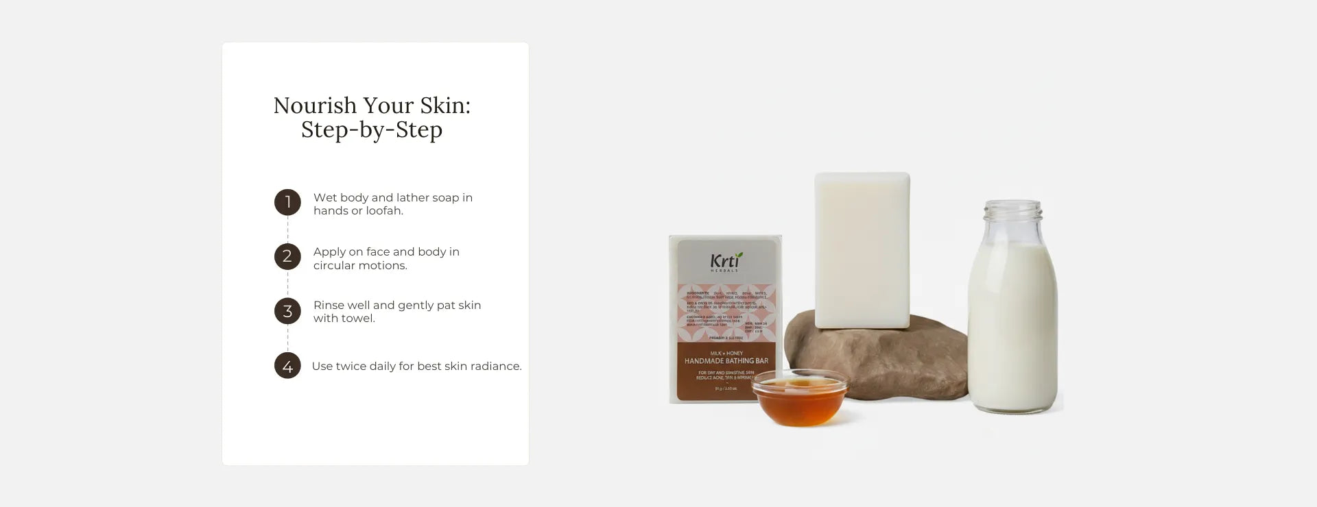 Step-by-step guide on using Krti Herbals Milk & Honey Handmade Bathing Bar for the best results