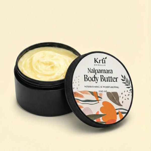 Front view of Krti Herbals Nalpamara Body Butter for Even Skin Tone & Deep Nourishment showing packaging and label clearly