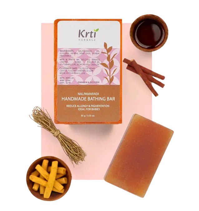 Benefits of Krti Herbals Nalpamara Handmade Bathing Bar for Reduce Pigmentation, Skin Brightening and Tan removal