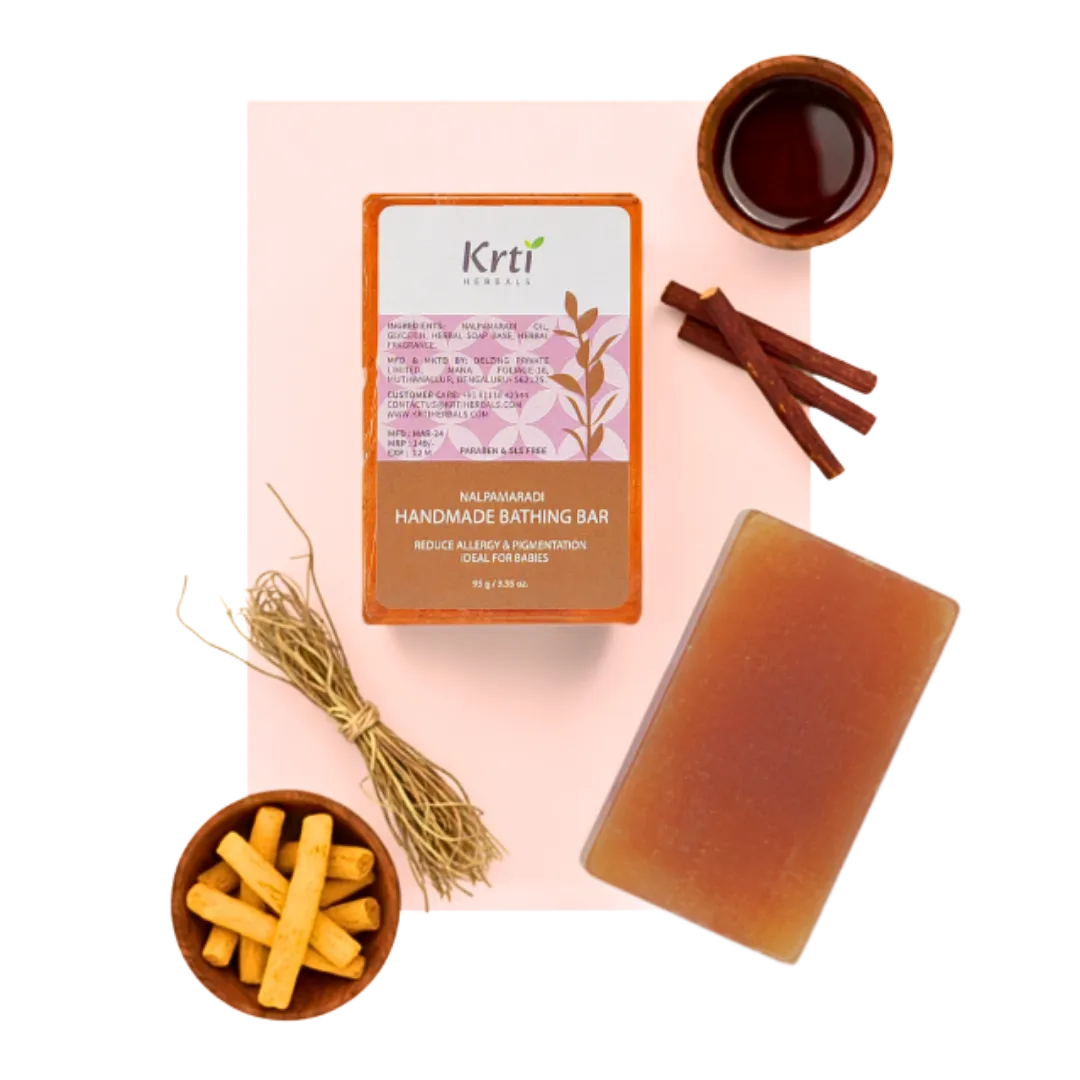 Benefits of Krti Herbals Nalpamara Handmade Bathing Bar for Reduce Pigmentation, Skin Brightening and Tan removal