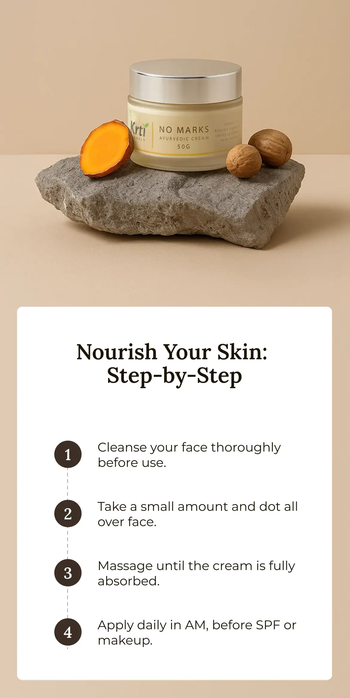 Step-by-step guide on using Krti Herbals No Marks Cream for the best results