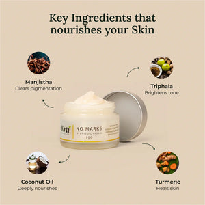 Natural ingredients used in Krti Herbals No Marks Cream such as manjistha, triphala, and thikta