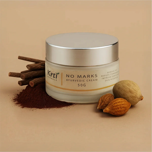 Front view of Krti Herbals No Marks Cream showing packaging and label clearly