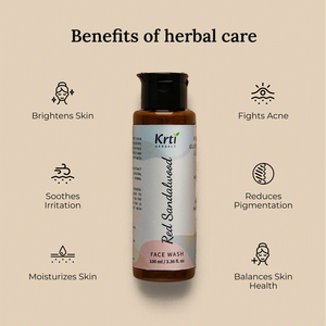 Benefits of Krti Herbals Red Sandalwood Face Wash for brightening skin, reducing acne, and soothing sensitive skin