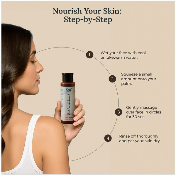 Instructions on how to apply Krti Herbals Red Sandalwood Face Wash for the best results