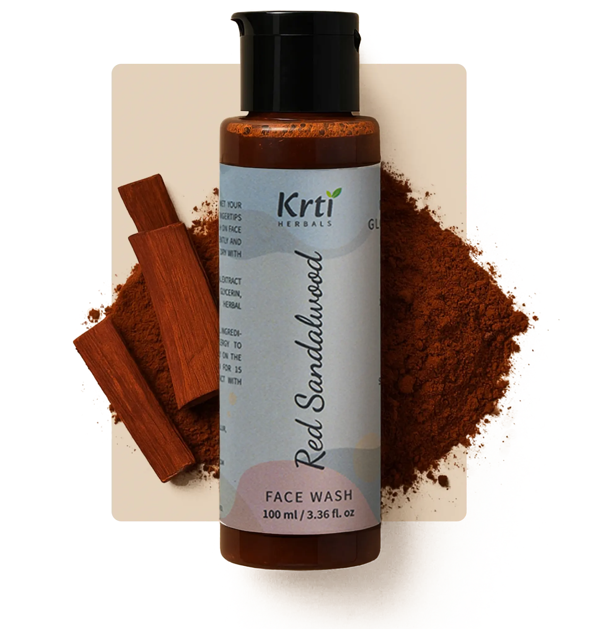 Benefits of Krti Herbals Red Sandalwood Face Wash, including evens complexion, reduces breakouts, soothes sensitive skin, and fights inflammation