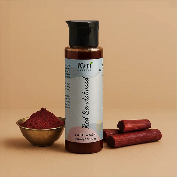 Front view of Krti Herbals Red Sandalwood Face Wash showing packaging and label clearly