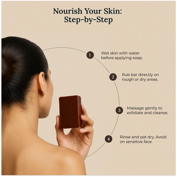 Instructions on how to use Krti Herbals Red Sandalwood Handmade Bathing Bar for best results