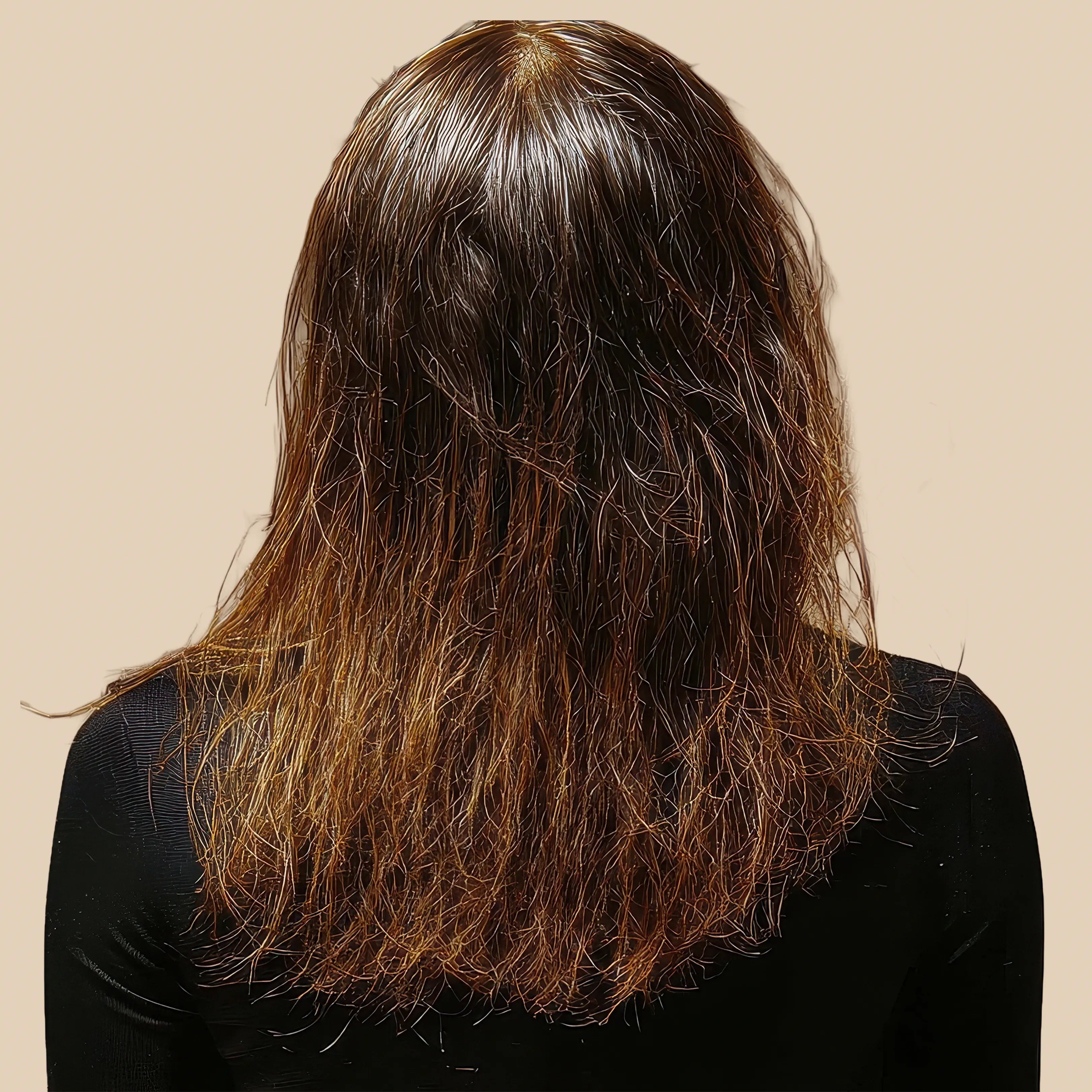 Before using Krti Herbals root to repair showing frizzy, unmanageable hair