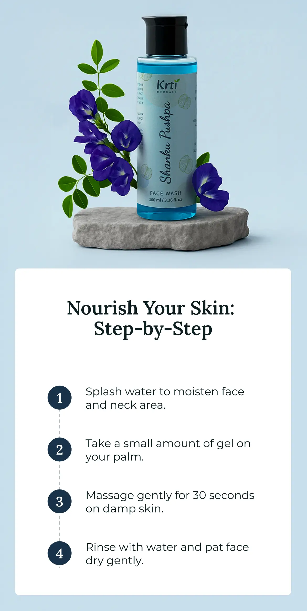 Step-by-step guide on using Krti Herbals Shanku Pushpa Face Wash for best results