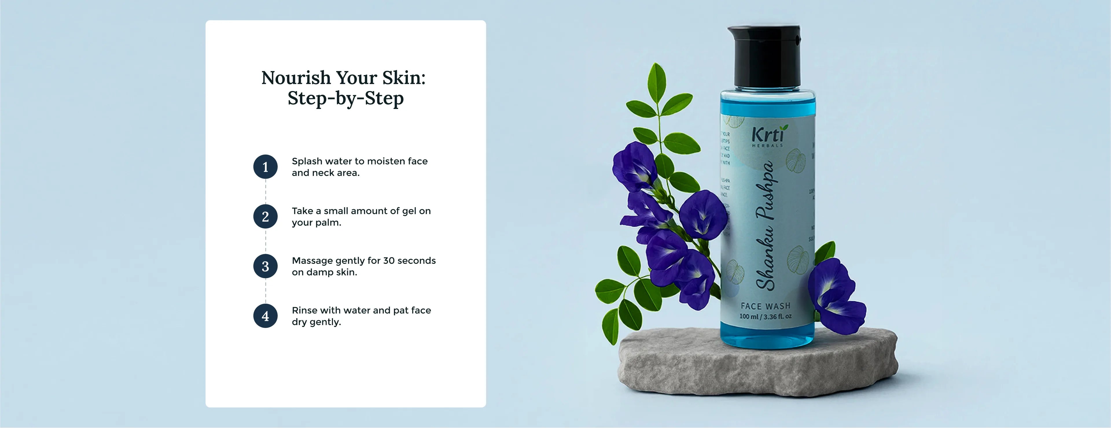 Step-by-step guide on using Krti Herbals Shanku Pushpa Face Wash for best results