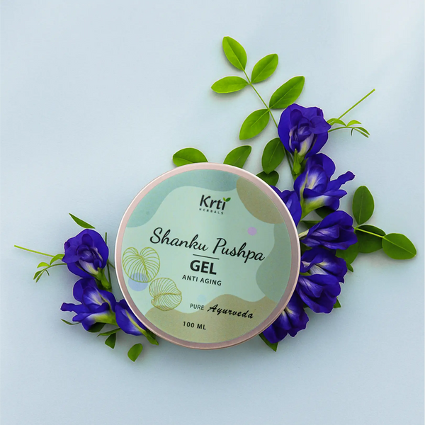 Front view of Krti Herbals Shanku Pushpa gel showing packaging and label clearly