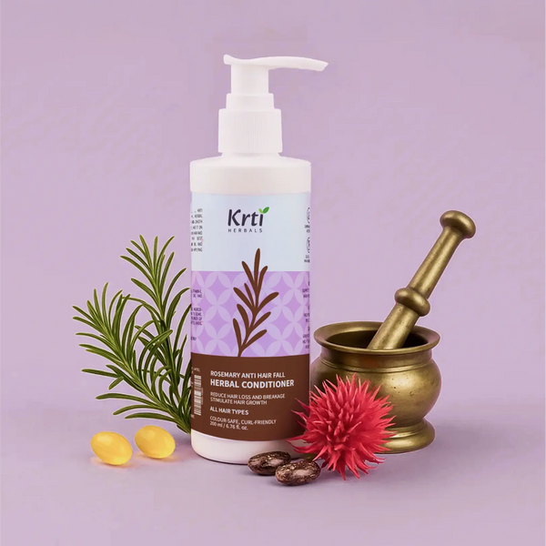  Front view of Krti Herbals Rosemary Herbal Conditioner showing packaging and label clearly